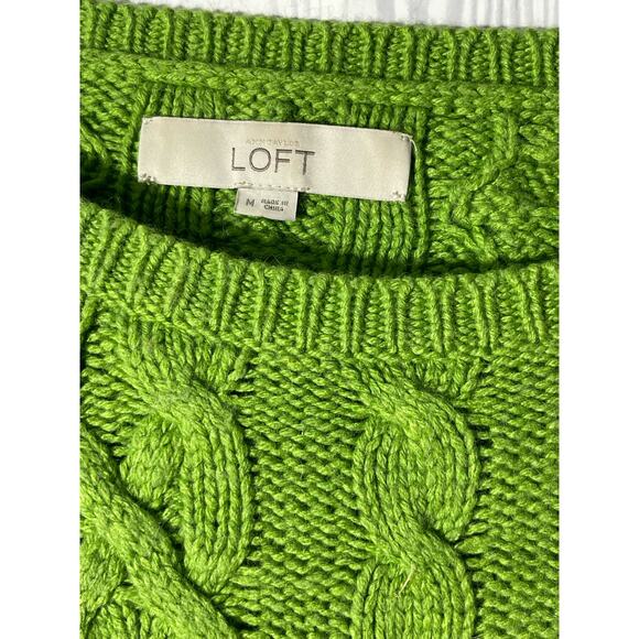 Ann Taylor Loft Green Wool Blend Cable Knit Sweater Size Medium - Picture 3 of 7